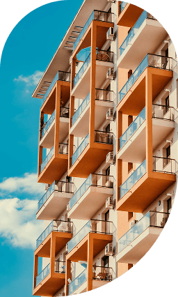 Residential tower against a blue sky